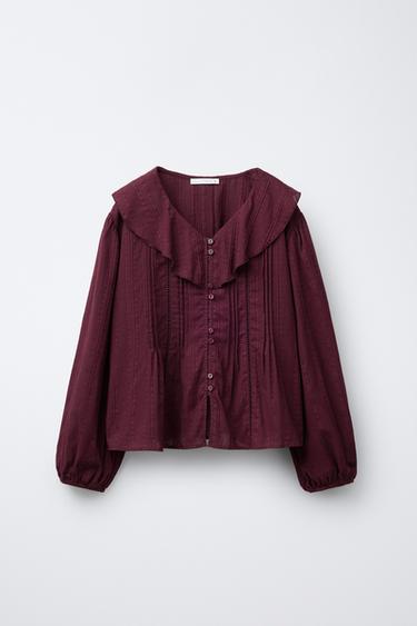 ROMANTIC SHIRT WITH RUFFLED COLLAR - Dark burgundy by Zara - Image 0