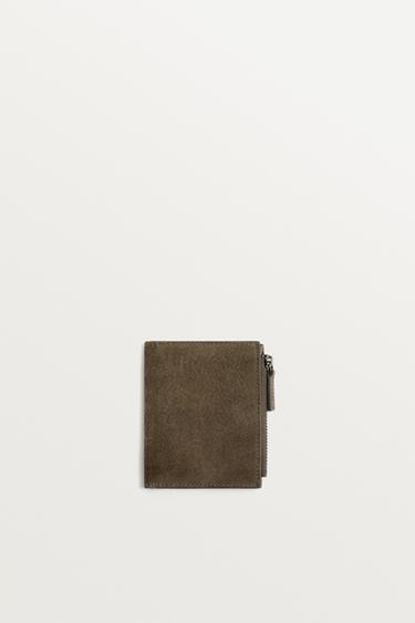 LEATHER CARD HOLDER WALLET - Khaki Green by Zara