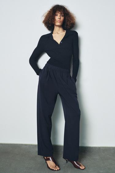 ZW COLLECTION CONTRAST DRAWSTRING TROUSERS - Navy blue by Zara - Image 0