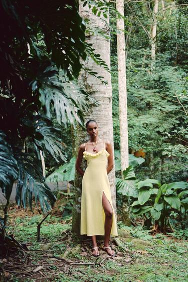 RAMIE MIDI DRESS WITH RUFFLE - Yellow by Zara