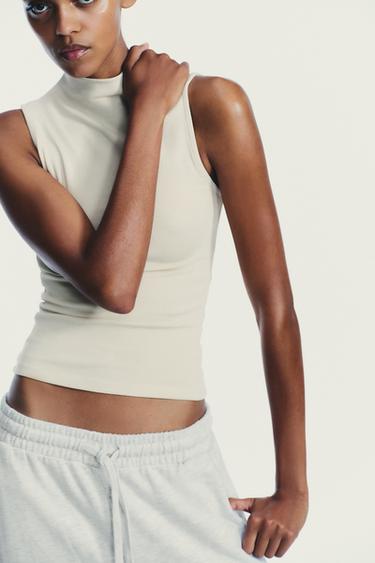 COTTON MODAL TOP - Stone by Zara