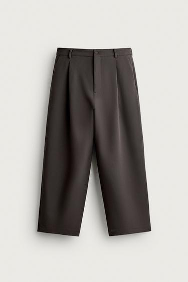 RELAXED FIT PLEATED TROUSERS - Brown / Taupe by Zara