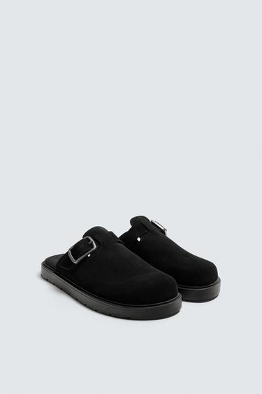 LEATHER BUCKLE CLOGS - Black by Zara