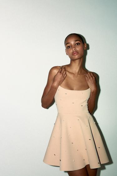 JEWEL-EMBELLISHED VOLUMINOUS SHORT DRESS - Beige-pink by Zara