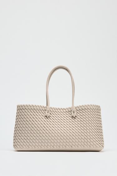 BRAIDED ELONGATED TOTE BAG - Ecru by Zara
