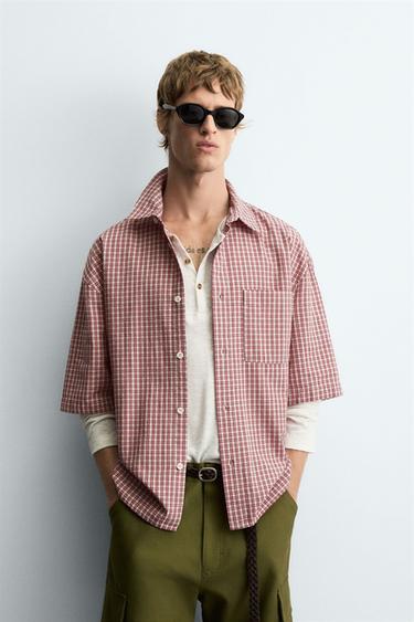 RELAXED FIT CHECK SHIRT - White / Red by Zara