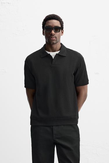 VERTICAL TEXTURED POLO SHIRT - Black by Zara