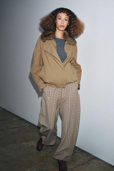 FAUX FUR COLLAR BOMBER JACKET ZW COLLECTION - Dark camel by Zara