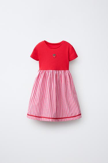 EMBROIDERED CONTRAST DRESS - Red by Zara