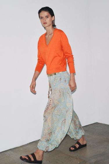 PLAIN KNIT V-NECK SWEATER - Orange by Zara - Image 0