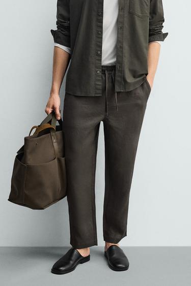 100% LINEN RELAXED FIT TROUSERS - Dark green by Zara