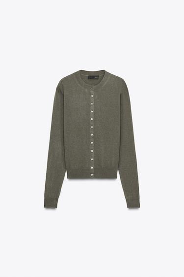 100% CASHMERE BUTTON CARDIGAN - Green by Zara