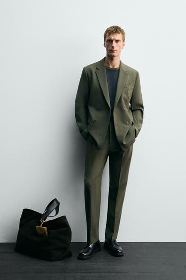 DOUBLE-BREASTED WOOL SUIT BLAZER - Green by Zara - Image 0