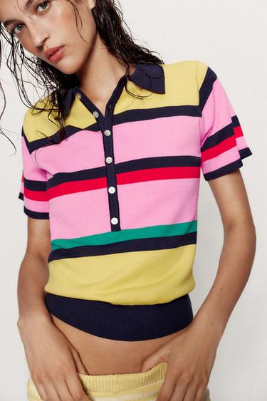 STRIPED KNIT POLO SHIRT - Multicoloured by Zara