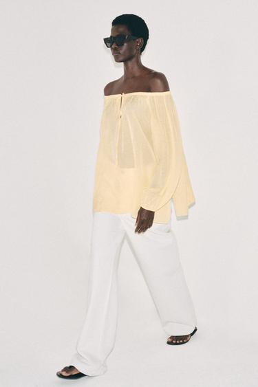 ZW COLLECTION LINEN BLEND BLOUSE - Pastel yellow by Zara