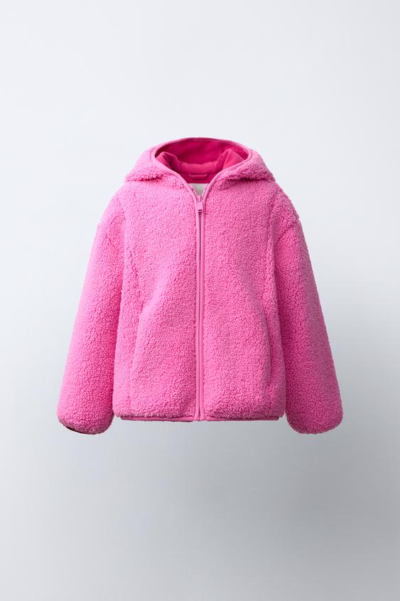 FAUX SHEARLING HOODED JACKET - Fuchsia by Zara - Image 0