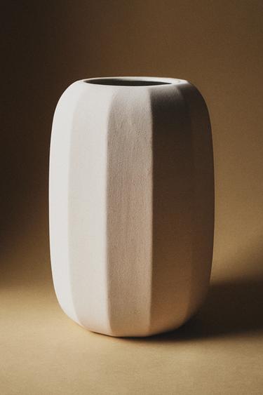 STONEWARE VASE WITH LINES - Ecru by Zara