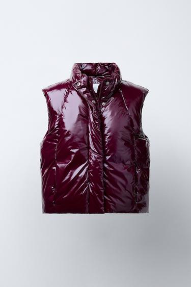 SHINY PUFFER GILET - Burgundy by Zara