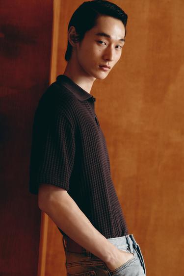 GRID TEXTURED POLO SHIRT - Burgundy by Zara