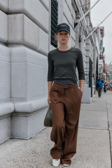 WIDE-LEG TROUSERS WITH DARTS - Brown by Zara