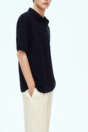 BASIC TEXTURED POLO SHIRT - Navy blue by Zara