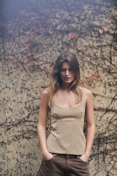 STRIPED OPEN-BACK TOP - camel by Zara