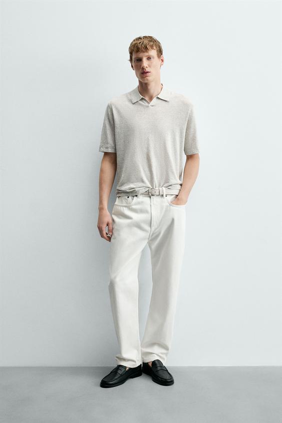 HEMP/COTTON KNIT POLO SHIRT - Grey marl by Zara - Image 0