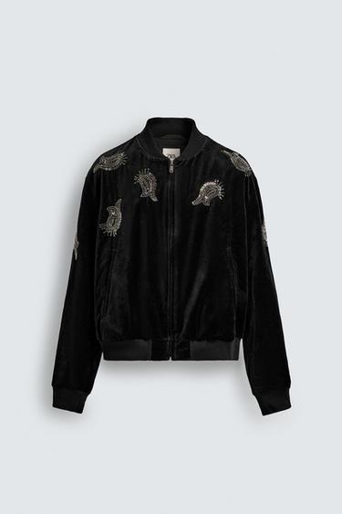 LIMITED EDITION EMBROIDERED VELVET BOMBER JACKET - Black by Zara
