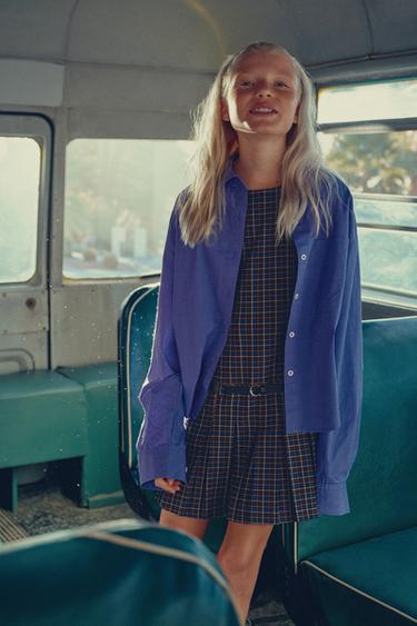 CHECK PINAFORE DRESS WITH BELT - Brown-Blue by Zara