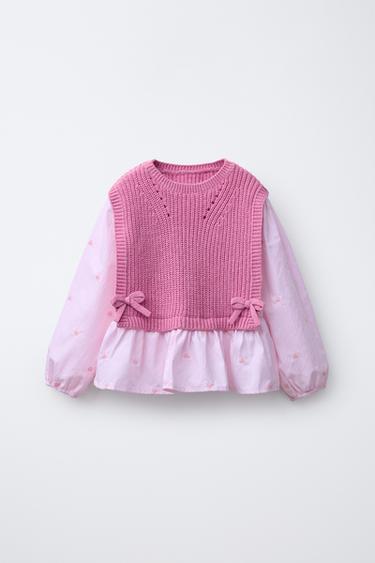 HEART EMBROIDERY SHIRT WITH KNITTED VEST - Pink by Zara - Image 0