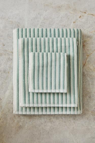 TEXTURED BATH TOWEL WITH COLOURED STRIPES - Ecru / Green by Zara