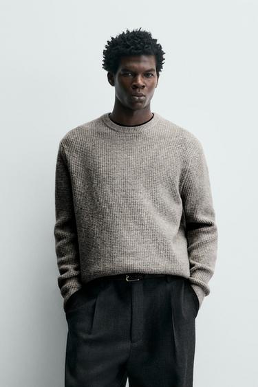 REGULAR FIT WAFFLE-KNIT JUMPER - Grey by Zara