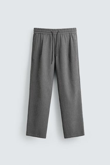 RELAXED FIT RAISED FABRIC TROUSERS - Grey marl by Zara