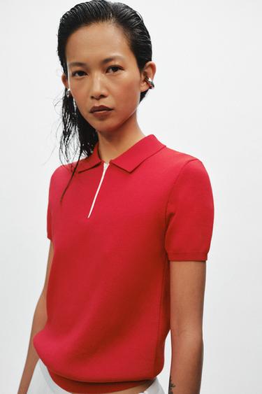 KNIT POLO SHIRT WITH ZIP - Red by Zara