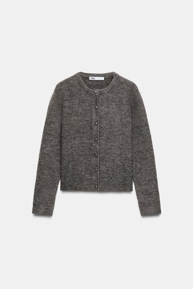 CARDIGAN WITH METAL BUTTONS - Dark mink by Zara