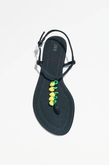 BEADED STRAP SANDALS - Black by Zara