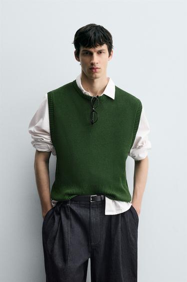 VISCOSE BLEND KNIT VEST - Green by Zara