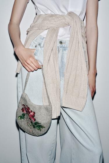 FLORAL BEADED SEQUIN BAG - Silver by Zara - Image 0
