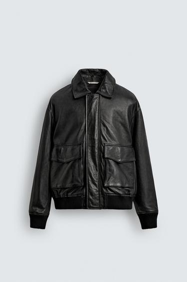 LEATHER JACKET WITH POCKETS - Black by Zara