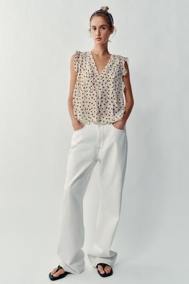 PRINTED POLKA DOT BLOUSE - Ecru / Brown by Zara