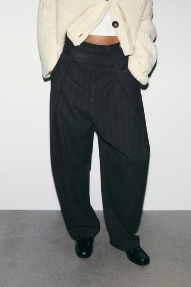 BALLOON STRIPED PLEATED TROUSERS - Grey marl by Zara