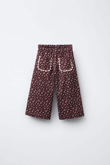 FLORAL PRINT TROUSERS - Burgundy by Zara - Image 0