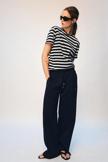 ZA STRIPED T-SHIRT - Navy blue by Zara