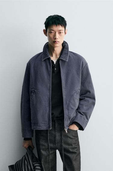 QUILTED JACKET WITH CONTRAST COLLAR - Blue by Zara