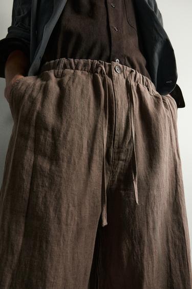 100% LINEN RELAXED FIT TROUSERS - Brown / Taupe by Zara