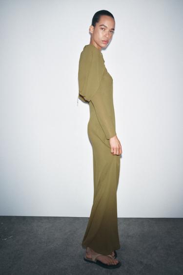 GEORGETTE LAYERED DRESS - Olive green by Zara - Image 0