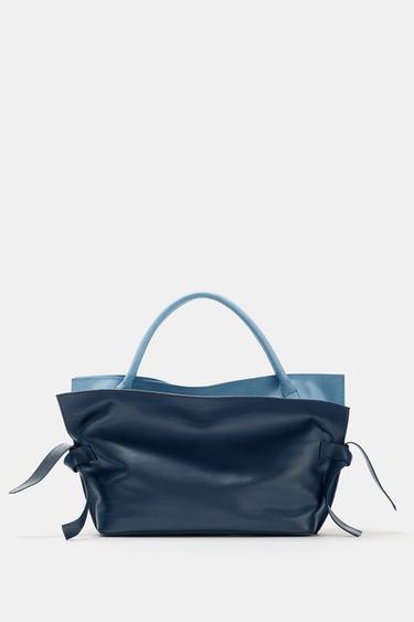 LEATHER FLAP BAG - Navy Blue by Zara