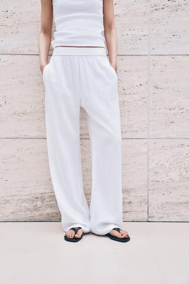STRAIGHT TROUSERS WITH LINEN - Oyster-white by Zara