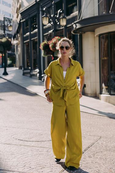 LINEN BLEND KNOT SHIRT - Mustard by Zara