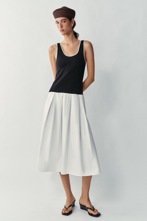 CONTRAST POPLIN MIDI DRESS - Black / White by Zara - Image 0